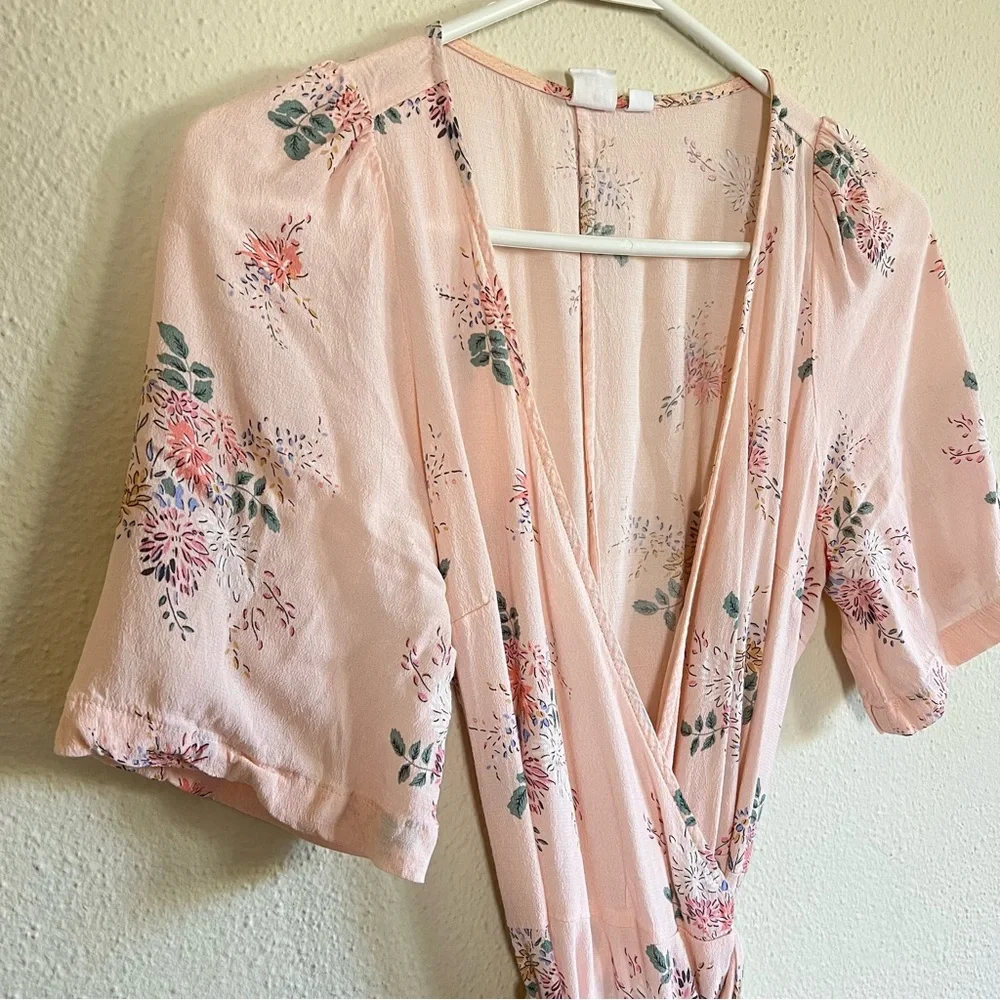 GAP Pale Pink Floral Wrap Midi Dress